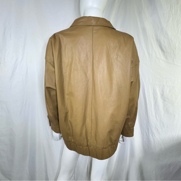 D’Linea Women's Vintage 80’s Tan Batwing Leather Jacket w/ Shoulder Padding - Picture 4 of 9
